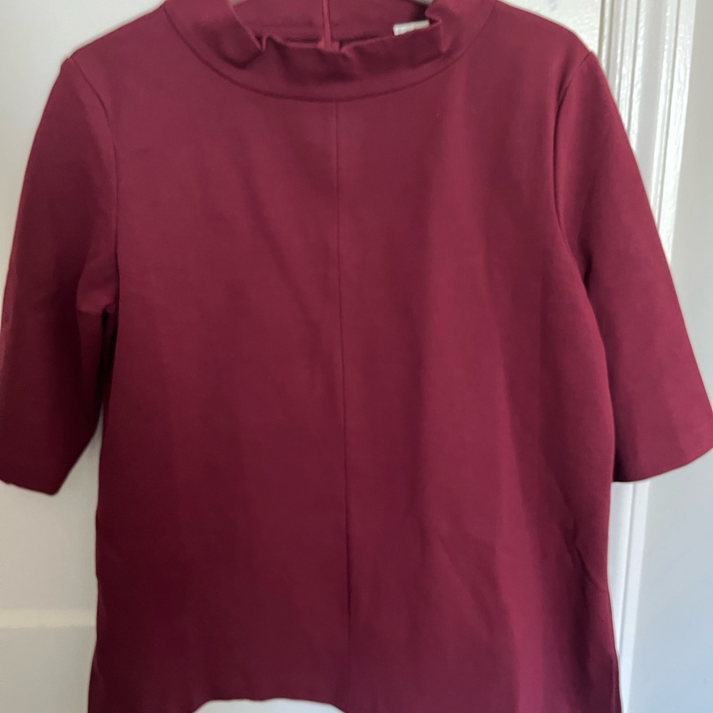Neiman Marcus Wine Short-Sleeve Mock Neck Top